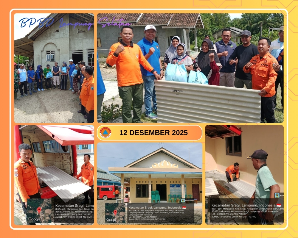 BPBD Lampung Selatan dan Jaringan Mitra Salurkan Bantuan Atap ke Warga Terdampak di Sragi dan Penengahan